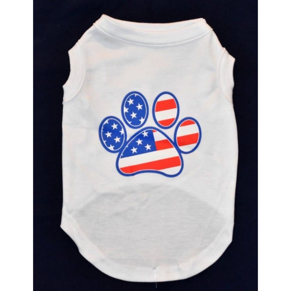 NWT MED Paw Print Flag Patriotic Dog T-Shirt